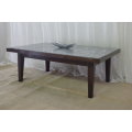 A BEAUTIFUL LARGE VINTAGE SOLID TEAK OCCASIONAL/ COFFEE TABLE WITH A THICK SOLID MARBLE INLAY TOP