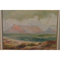 AN AWESOME ORIGINAL SIGNED CHARLES MASSER OIL ON BOARD PAINTING OF TABLE MOUNTAIN