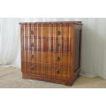 A SPECTACULAR ANTIQUE SOLID BLACKWOOD CHEST OF DRAWERS WITH 4 GOOD SIZE DRAWERS & ART DECO HANDLES
