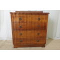 A SPECTACULAR ANTIQUE SOLID BLACKWOOD CHEST OF DRAWERS WITH 4 GOOD SIZE DRAWERS & ART DECO HANDLES