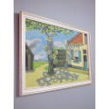 A LOVELY FRAMED OIL ON BOARD OF A FARM HOUSE SCENE! LOVELY COLOURFUL AND BRIGHT PAINTING!!!!
