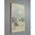 A LOVELY FRAMED SIGNED "WILLIAM" OIL OF BOATS IN A BAY PAINTING! STUNNING!!