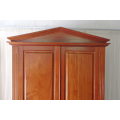 A SPECTACULAR TALL (2.2m) GRECIAN GABLED SOLID MAHOGANY WARDROBE WITH SOLID BRASS HANDLES