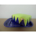 A FUNKY "HAND PAINTED" CERAMIC BUTTER DISH. AMAZING COLOURS TO BRIGHTEN UP YOUR SUMMER TABLE!!!