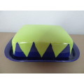 A FUNKY "HAND PAINTED" CERAMIC BUTTER DISH. AMAZING COLOURS TO BRIGHTEN UP YOUR SUMMER TABLE!!!