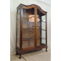 AN INCREDIBLE LARGE ANTIQUE GABLED "BALL & CLAW" SHOWCASE w GLASS SHELVES AND BEAUTIFUL DETAILING!!!