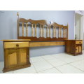 AN EXQUISITE YELLOW WOOD & IMBUIA QUEEN/KING SIZE HEADBOARD w PEDESTALS. IN FANTASTIC CONDITION!!