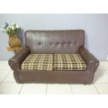 A LOVELY TWO-SEATER COUCH WITH FABRIC AND FAUX LEATHER COMBINATION. PERFECT TV LOUNGE COUCH!!