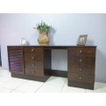 A LOVELY WOODEN DRESSING TABLE w 8 DRAWERS & CUPBOARD. PERFECT TO PAINT!!