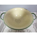 A FABULOUS VINTAGE ENAMEL HANDLED STRAINER, STUNNING ON DISPLAY IN A KITCHEN OR FOR USE!!!