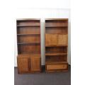2x INCREDIBLE SOLIDLY MADE SOLID TEAK OFFICE CABINETS WITH AMPLE SHELF & CUPBOARDS SPACE bid/cabinet