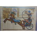 A BEAUTIFULLY (LARGE) FRAMED EGYPTIAN PAPYRUS PAINTING WITH AWESOME BOLD COLOURS