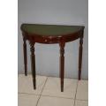 AN ABSOLUTELY BEAUTIFUL AND VERY ELEGANT VINTAGE HALF MOON OCCASIONAL TABLE w/ GREEN INLAY TABLE TOP