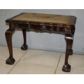 A GORGEOUS ANTIQUE SOLID IMBUIA "OVERSIZED" EMBROIDERED BALL AND CLAW STOOL/ FOOTSTOOL