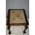 A GORGEOUS ANTIQUE SOLID IMBUIA "OVERSIZED" EMBROIDERED BALL AND CLAW STOOL/ FOOTSTOOL