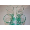 FOUR ELEGANT GREEN GLASS STEMMED CHAMPAGNE GLASSES IN WONDERFUL CONDITION