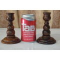 TWO BEAUTIFULLY TURNED BLACKWOOD CANDLE HOLDERS IN WONDERFUL CONDITION