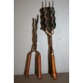 TWO WONDERFUL ANTIQUE "COAL-FIRE" HAIR CURLING TONGS w/ TEAK HANDLES IN WONDERFUL CONDITION bid/tong