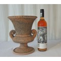 A BEAUTIFUL LARGE TERRACOTTA URN VASE WITH EXQUISITELY DETAILED RIM AND DOUBLE CURLED HANDLES