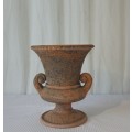 A BEAUTIFUL LARGE TERRACOTTA URN VASE WITH EXQUISITELY DETAILED RIM AND DOUBLE CURLED HANDLES