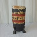 A STUNNING TRADITIONAL AFRICAN HAND CARVED HAND-DRUM WITH A HIDE SKIN TOP