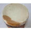 A STUNNING TRADITIONAL AFRICAN HAND CARVED HAND-DRUM WITH A HIDE SKIN TOP