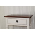 Two fantastic & very well made bedside pedestals w/ teak tops & white painted frames.RS17Bed