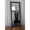 A STUNNING FULL LENGTH WALL MIRROR WITH A BEAUTIFUL MATT SILVER AND BLACK FRAME