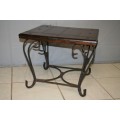 TWO FANTASTIC AND VERY WELL MADE WROUGHT IRON AND INDONESIAN TEAK COFFEE TABLE bid/table