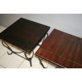 TWO FANTASTIC AND VERY WELL MADE WROUGHT IRON AND INDONESIAN TEAK COFFEE TABLE bid/table