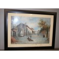 A BEAUTIFUL (LARGE) FRAMED ORIGINAL SIGNED A. WILSON OIL ON CANVAS PAINTING OF A VILLAGE SCENE