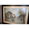 A BEAUTIFUL (LARGE) FRAMED ORIGINAL SIGNED A. WILSON OIL ON CANVAS PAINTING OF A VILLAGE SCENE