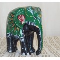 A STUNNING COLLECTION OF SIX WOODEN CARVED ANIMAL FIGURINES INCLUDING A STUNNING PAINTED ELEPHANT