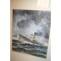 A BEAUTIFULLY PAINTED SIGNED WATERCOLOUR PAINTING OF A FISHING SHIP IN A STORM BY FRANCIS GIBSON