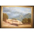 A BEAUTIFUL FRAMED OIL ON BOARD LANDSCAPE PAINTING BY THE (LATE) 20th CENTURY ARTIST HENNIE COETZEE