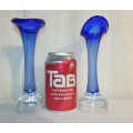 **RS17** A pair of Swedish made "Aseda Glasbruk" blue bone ''jack in the pulpit'' hand blown vases
