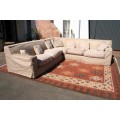 AN AWESOME LARGE (2.9m) CORICRAFT "SAND BEIGE" FABRIC CORNER LOUNGE SUITE WITH REMOVABLE COVERS
