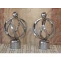 A STUNNING PAIR OF CHROMED METAL "MODERN DETAILED" CURTAIN ROD FINIALS - PERFECT FOR ROD ENDS