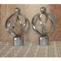A STUNNING PAIR OF CHROMED METAL "MODERN DETAILED" CURTAIN ROD FINIALS - PERFECT FOR ROD ENDS