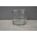 AN AWESOME OCTAGONAL GLASS ICE BUCKET w/ A SILVER HANDLE - IDEAL FOR A WHISKY TRAY OR DRINKS TROLLEY