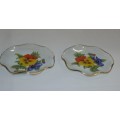 TWO ELEGANT VINTAGE 'CHANCE OF ENGLAND' HAND PAINTED GLASS GEM PLATES WITH CONVOLUTED EDGES