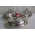 THREE FABULOUS VINTAGE SILVER PLATED FOOD SERVERS INCL. A DOUBLE BOWL SERVER bid/server