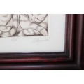TWO SPECTACULARLY FRAMED LIMITED EDITION HILDEGARD VAN HEERDEN "HAND-COLOURED" ETCHINGS bid/etching