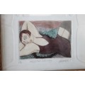 A SPECTACULARLY FRAMED LIMITED EDITION (4 OF 20) HILDEGARD VAN HEERDEN "HAND-COLOURED" ETCHING