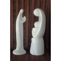 TWO STUNNING TALL WHITE "MODERN" STYLED MOTHER AND CHILD CERAMIC FIGURINES bid/figurine