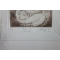 A MAGNIFICENTLY FRAMED LIMITED EDITION (4 OF 10) HILDEGARD VAN HEERDEN "HAND-COLOURED" ETCHING