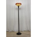 A SUPERBLY DETAILED 1.8m TALL ANTIQUE ART NOUVEAU CAST IRON FLOOR LAMP WITH A STAINED GLASS SHADE