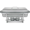 A SUPERB BRAND NEW 18/8 STAINLESS STEEL 10 LITRE TWO-BURNER LIDDED CHAFING DISH IN ITS ORIGINAL BOX