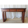 AN AWESOME & BEAUTIFULLY MADE THREE- DRAWER HALLWAY TABLE WITH BEAUTIFUL HANDLES