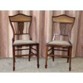 TWO EXQUISITE ANTIQUE EDWARDIAN OCCASIONAL CHAIRS WITH GORGEOUS MARQUETRY INLAY DETAILING bid/chair